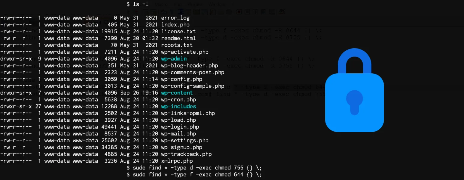 Set WordPress recommended permissions for files and folders using SSH